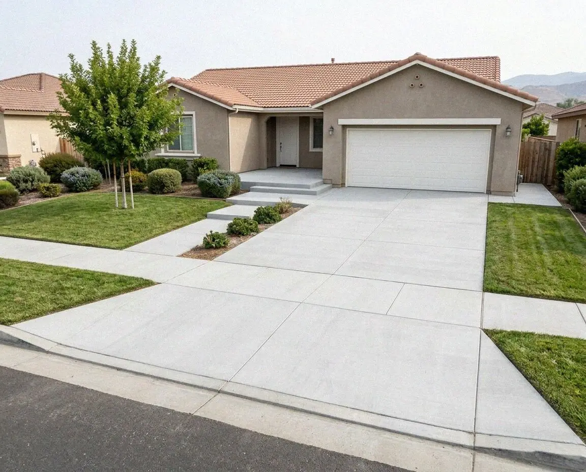 Freshly poured concrete driveway at a single-family home in Pomona
