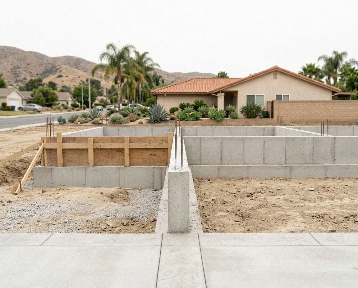Poured concrete foundation footing for a residential home in Pomona