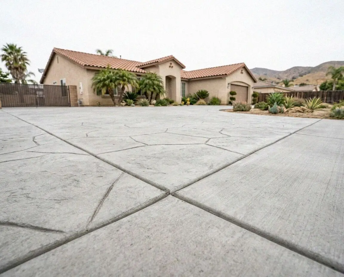 Freshly finished garage floor concrete slab at a Pomona home